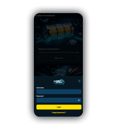 TurboSven Casino login screen where players sign in to claim daily promotions